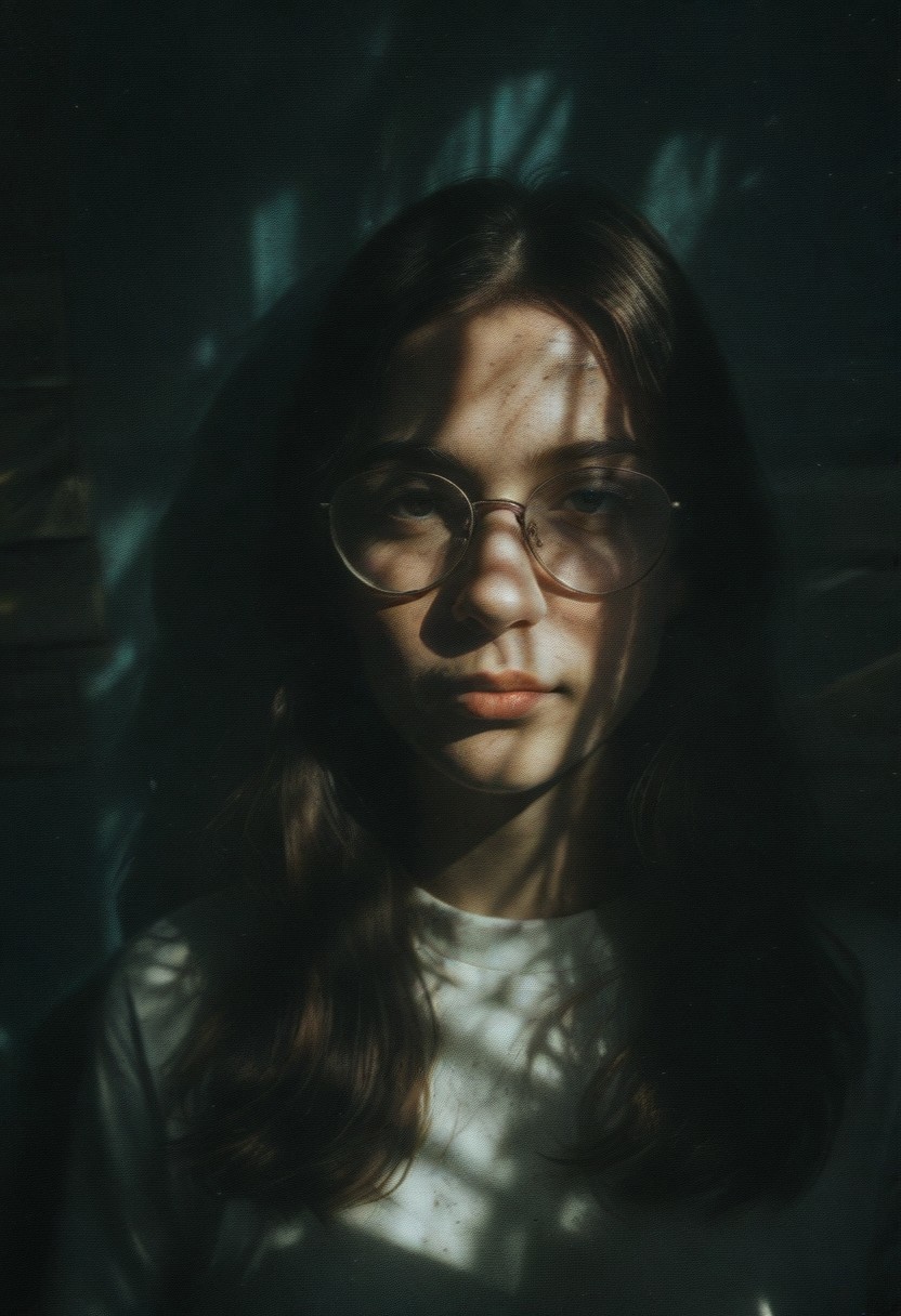 anime ,realistic ,sketch , 1girl, cute face, round glasses, ,lip, Sweater,order, Blue gradient background, Neon hair,Textured crop, Canadian , (masterpiece,best quality,niji style),( background blue fire:1.3),  atmospheric, epic,( blue chocker:1.1), 
BREAK, gritty realism, dirty walls, visible scratches, worn-out textures, faded paint, cracked surfaces, dim lighting, uneven floors, peeling wallpaper, raw and imperfect, industrial mood, cluttered details, natural imperfections, neglected atmosphere, grounded aesthetic,