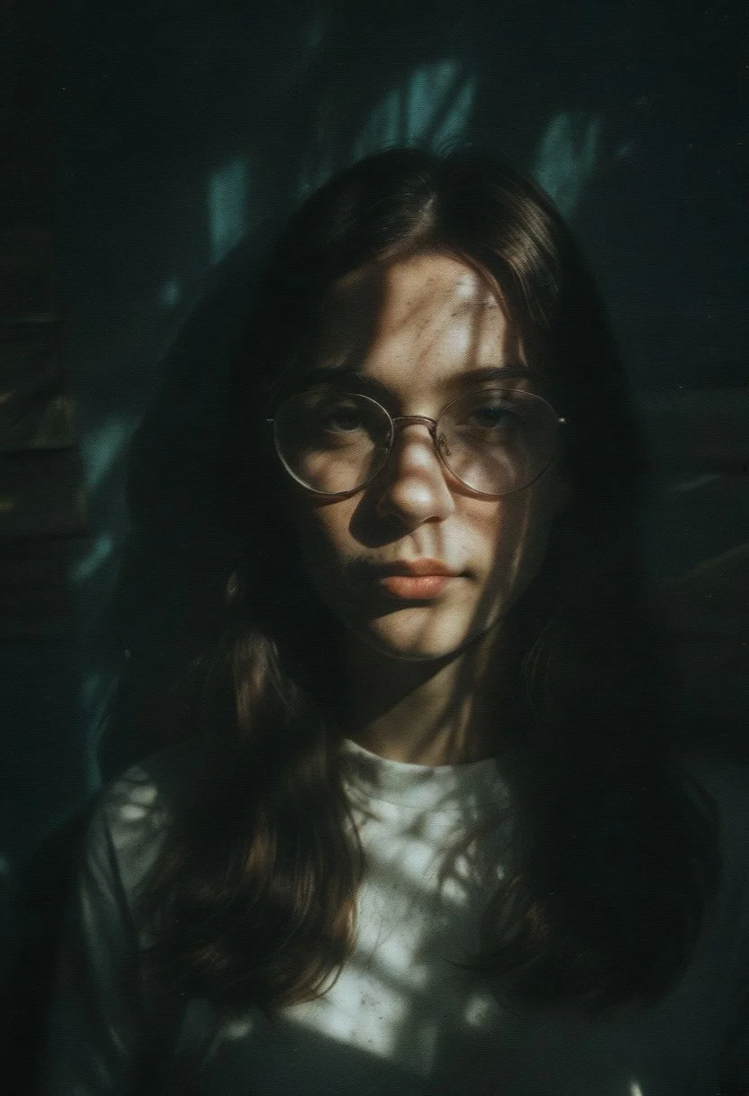 anime ,realistic ,sketch , 1girl, cute face, round glasses, ,lip, Sweater,order, Blue gradient background, Neon hair,Textured crop, Canadian , (masterpiece,best quality,niji style),( background blue fire:1.3),  atmospheric, epic,( blue chocker:1.1), 
BREAK, gritty realism, dirty walls, visible scratches, worn-out textures, faded paint, cracked surfaces, dim lighting, uneven floors, peeling wallpaper, raw and imperfect, industrial mood, cluttered details, natural imperfections, neglected atmosphere, grounded aesthetic,