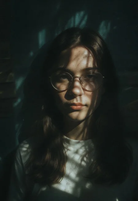 anime ,realistic ,sketch , 1girl, cute face, round glasses, ,lip, Sweater,order, Blue gradient background, Neon hair,Textured crop, Canadian , (masterpiece,best quality,niji style),( background blue fire:1.3),  atmospheric, epic,( blue chocker:1.1), 
BREAK, gritty realism, dirty walls, visible scratches, worn-out textures, faded paint, cracked surfaces, dim lighting, uneven floors, peeling wallpaper, raw and imperfect, industrial mood, cluttered details, natural imperfections, neglected atmosphere, grounded aesthetic,