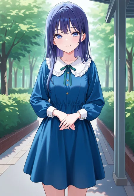 (absurdres, best quality, masterpiece:1.4), amazing quality, highres, newest, detailed, detailed body, detailed face, beautiful, petite,
BREAK
WWNemu, 1girl, solo, standing, smile, NemuMang, manga illustration, blue dress, white frill collar, neck ribbon