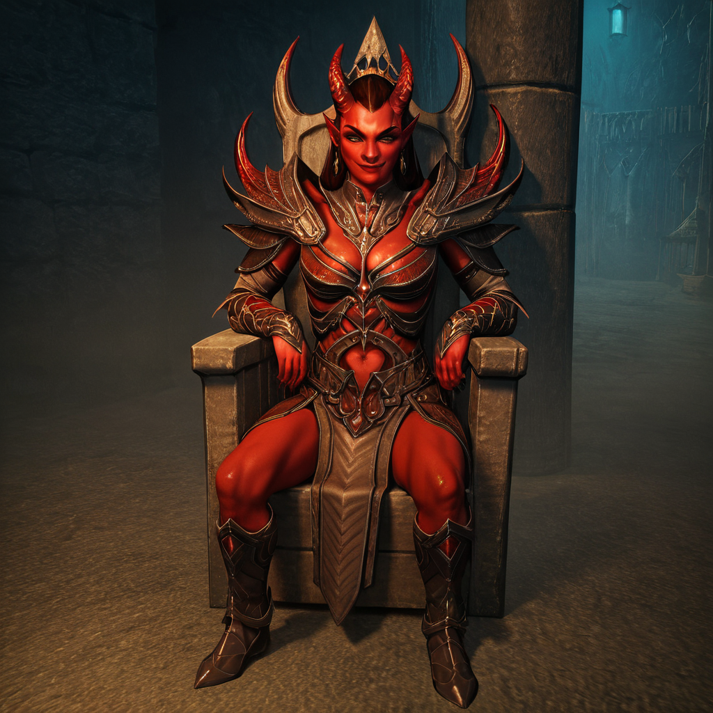 score_9, score_8_up, score_7_up, score_6_up, score_5_up, score_4_up, source_anime,  Dremora, demon, colored skin, red skin, armor, sitting, throne, evil smirk, basement, dungeon, score_9, score_8_up, score_7_up, score_6_up, score_5_up, score_4_up, source_anime, Dremora, demon, colored skin, red skin, armor, sitting, throne, evil smirk, basement, dungeon, epic, cinematic, stunning, highly detailed, very