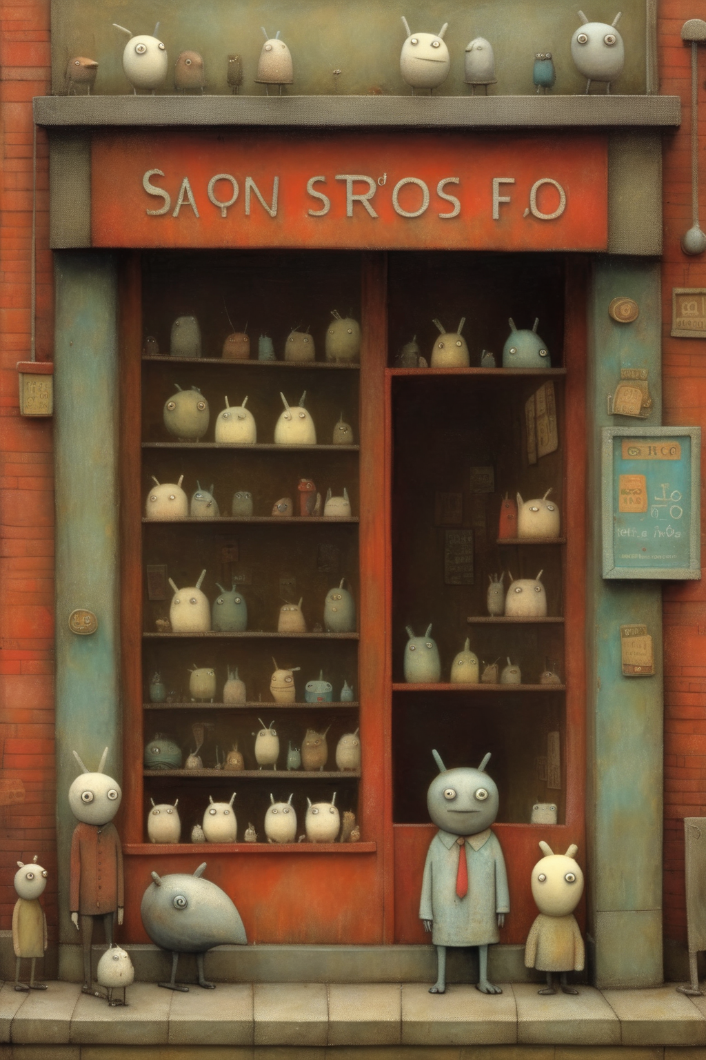 <lora:Shaun Tan Style:1>Shaun Tan Style - small shopfront shaun tan