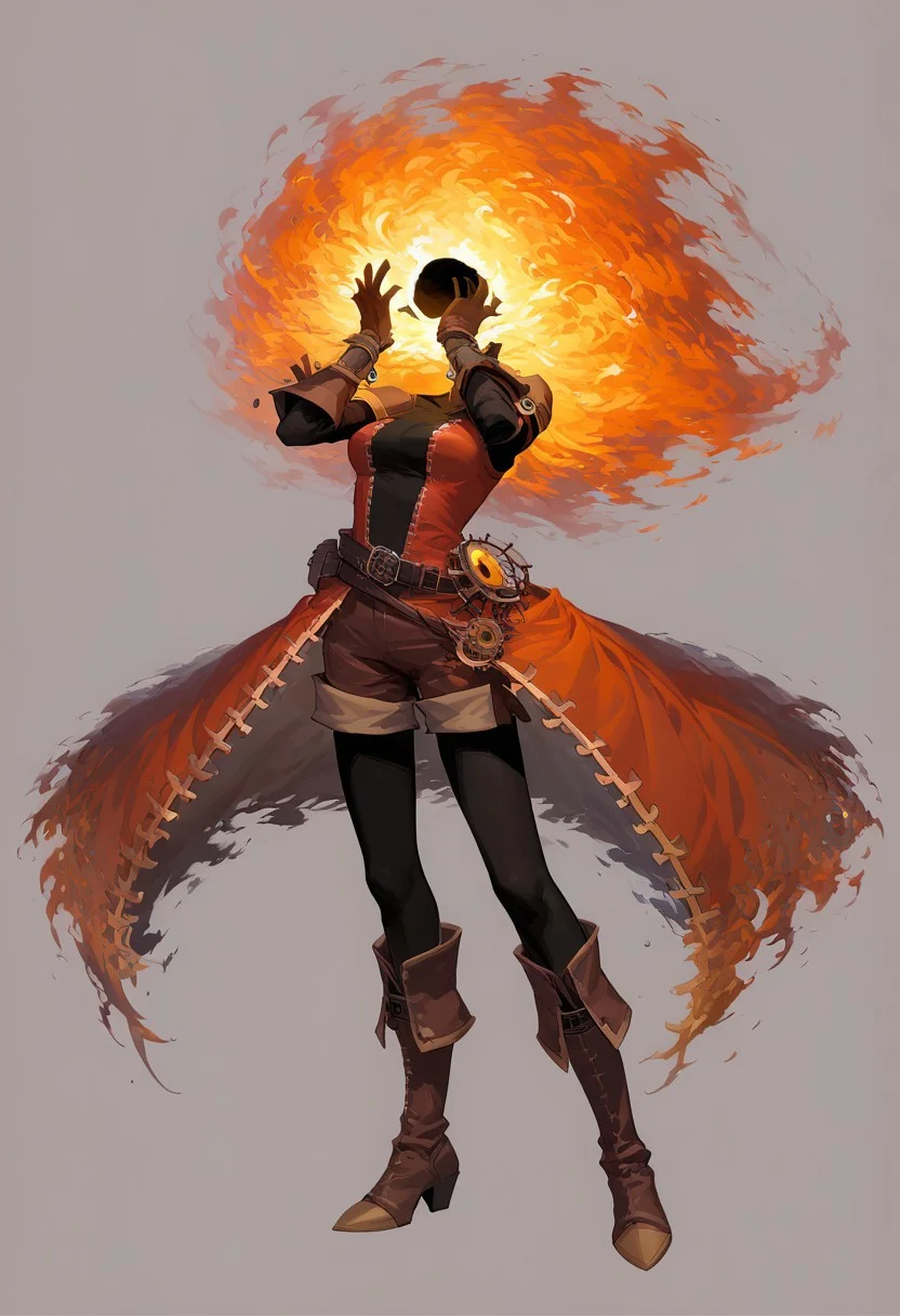 score_9, score_8_up, score_7_up,
lord_of_frenzy, fire head,
faceless, no eyes, no mouth, no nose, no facial features,
magical girl outfit, steampunk dress, boots, (brown shorts:1.1), black tights, medium breasts, belt, brown gloves,
black hole, event horizon, gravitational lensing,
simple background, grey background,
hands on own face, hands on own cheeks, yandere trance