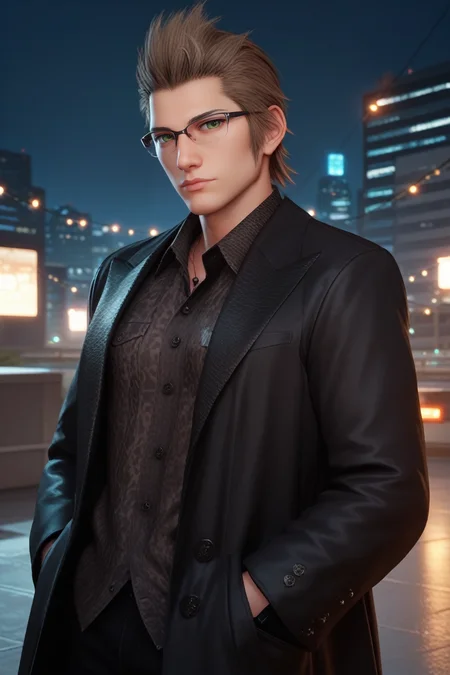 score_9, score_8_up, score_7_up,
<lora:FFIgnis:0.8>
FFIgnis, 1boy, brown hair, green eyes, glasses, looking at viewer, On a high-rise rooftop, sharp black trench coat, city lights below, hands in pockets