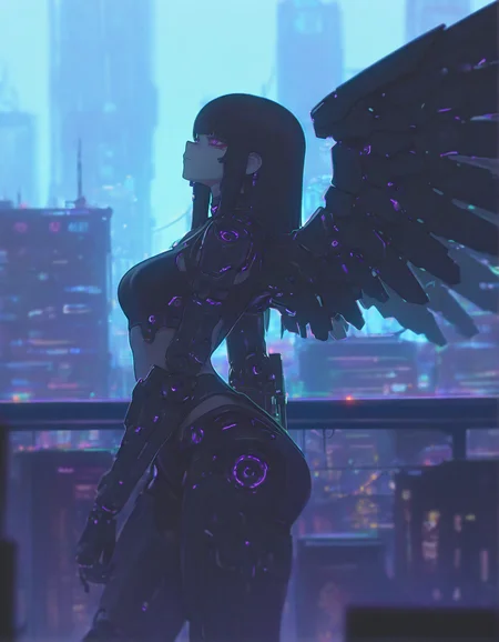 very awa,  <lora:XXX667:1.0>, xxx667_illu, [asura \(asurauser\)::0.8], [(bartolomeobari:1.2):0.65],  1girl, black hair, black wings, mechanical arms, mechanical legs, mechanical wings, medium breasts, android,  city, cyberpunk, blurry, depth of field,  masterpiece, [best quality:0.15], newest, absurdres, very aesthetic, best quality, year 2024, newest,