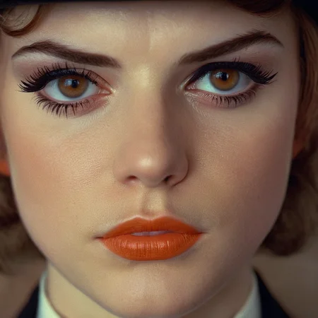 cinematic film still of <lora:perfection style:0.5> <lora:detailed:0.5> perfection detailed
<lora:Clockwork Orange film style:0.9>
Alex In a futuristic dystopian Britain a man with a top hat and eyeliners,1girl,solo,looking at viewer,short hair,brown hair,closed mouth,lips,portrait,close-up,freckles,brown background,realistic,nose , cinematic, film, kodak, Clockwork Orange film style, shallow depth of field, vignette, highly detailed, high budget, bokeh, cinemascope, moody, epic, gorgeous, film grain, grainy