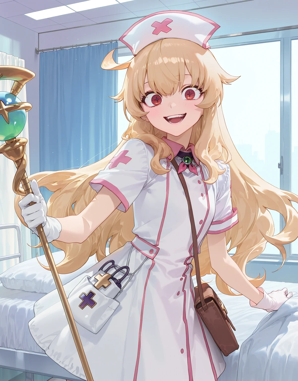 1girl, nobeta \(nurse\),
crazy smile, crazy eyes,
hospital, holding staff,
black pupils,
modare, ask \(askzy\),
masterpiece, very awa
<lora:char_nobeta-ill-rls:1>