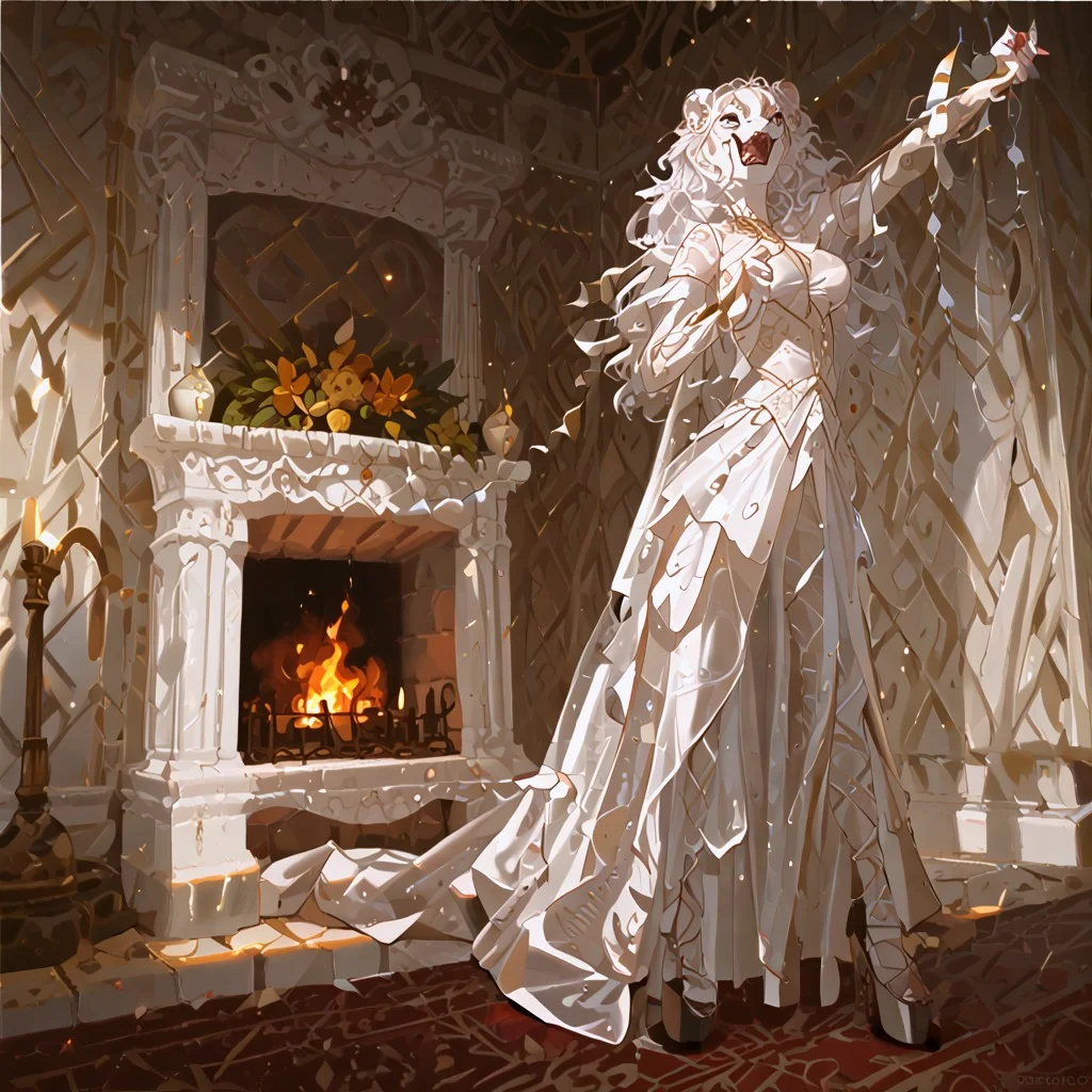 score_9, score_8_up, score_7_up, rating_safe, source_furry, fluffy_new_year, merry_furistmas, indoors,
1girl, human, human skin texture like white tiger skin, clothes design like white tiger skin, long hair, roaring fireplace, smiling, bright walls, platform heels, latex, saree, saree