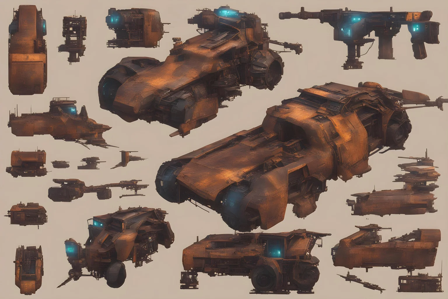 Metal texture, rusty, dirty, RPG game, sci-fi, cyberpunk, mega building, vehicle design, blueprint, advanced tech, secret project, postapocalyptic, dystopian, futuristic, character sheet, Cyberpunk 2077, highres, super detailed, 2k, 4k, 8k, 16k, game asset, transparent background, frontal view, side view