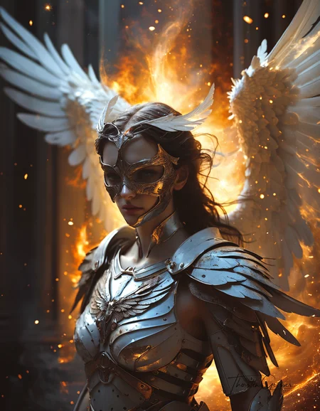 A photorealistic portrait of a merciless archangel, their face a mask of divine beauty and unwavering resolve. Their eyes, windows to a soul hardened by countless battles, burn with an intensity that pierces through the veil of reality. Their expression is a symphony of conflicting emotions: righteous fury, unwavering determination, and a hint of sorrow for the fallen. Their wings, a majestic expanse of shimmering feathers, are spread wide, casting a shadow of divine judgment upon the world. The background is a maelstrom of celestial energy, swirling with nebulae, stars, and distant galaxies, creating a sense of infinite power and cosmic scale. The lighting is dramatic, highlighting the archangel's sculpted features and the intricate details of their armor and wings. The overall effect is one of awe and reverence, a testament to the raw power and unyielding will of a celestial being.  <lora:MJ52.safetensors:0.60>  <lora:Model\Anna_024.safetensors:0.50>