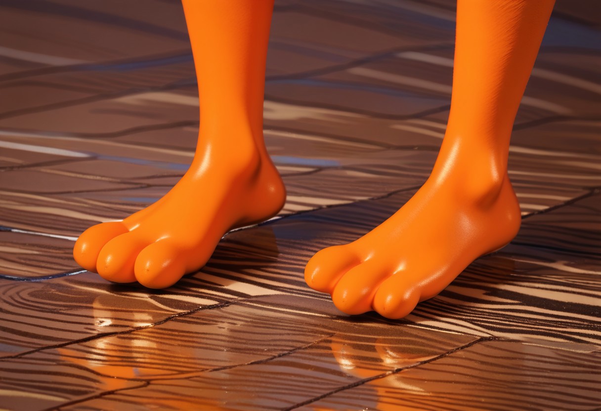score_9, score_8_up, score_7_up, score_6_up, score_5_up, score_4_up, 1girl, furry female, kiff chatterley, orange squirrel, barefoot, orange feet, 3 toes, foot focus, close-up
