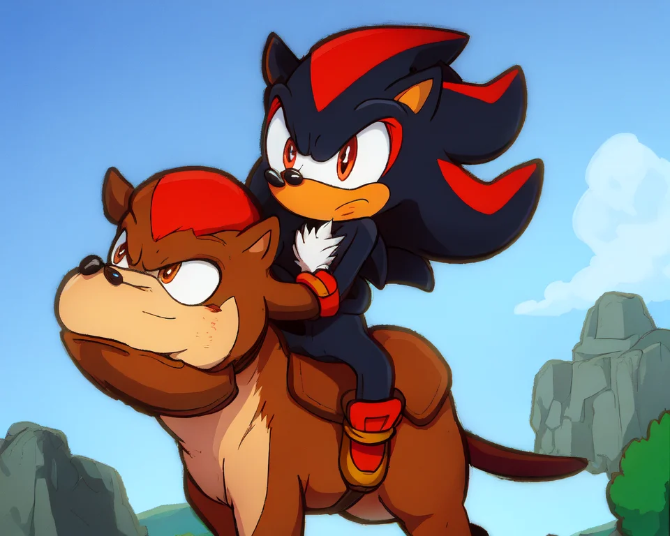 shadow the hedgehog \(sonic\), horse, horseback riding, riding <lora:shadowTheHedgehogSonic_v1:1>