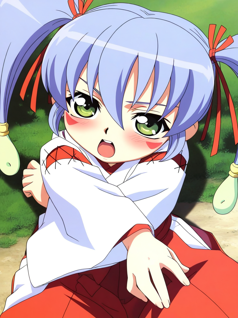 general,highres, ultra-detailed,very aesthetic,best quality ,best hands, BREAK <lora:Nazuna_Onmyou_Taisenki_Ver2.0_IS:1>Nazuna, long hair,
1girl, solo, japanese clothes, miko, green eyes, red hakama, long hair, skirt, open mouth, hakama, blue hair, blush, hakama skirt, long sleeves, facial mark,
 kimono