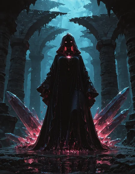 masterpiece, best quality, amazing quality, <lora:DarkFantasy_v3_Buns:0.55>, Shard Mage, crystalline robes, sharp glowing shards, hovering crystalline constructs, fractured landscape, masterpiece, best quality, amazing quality
