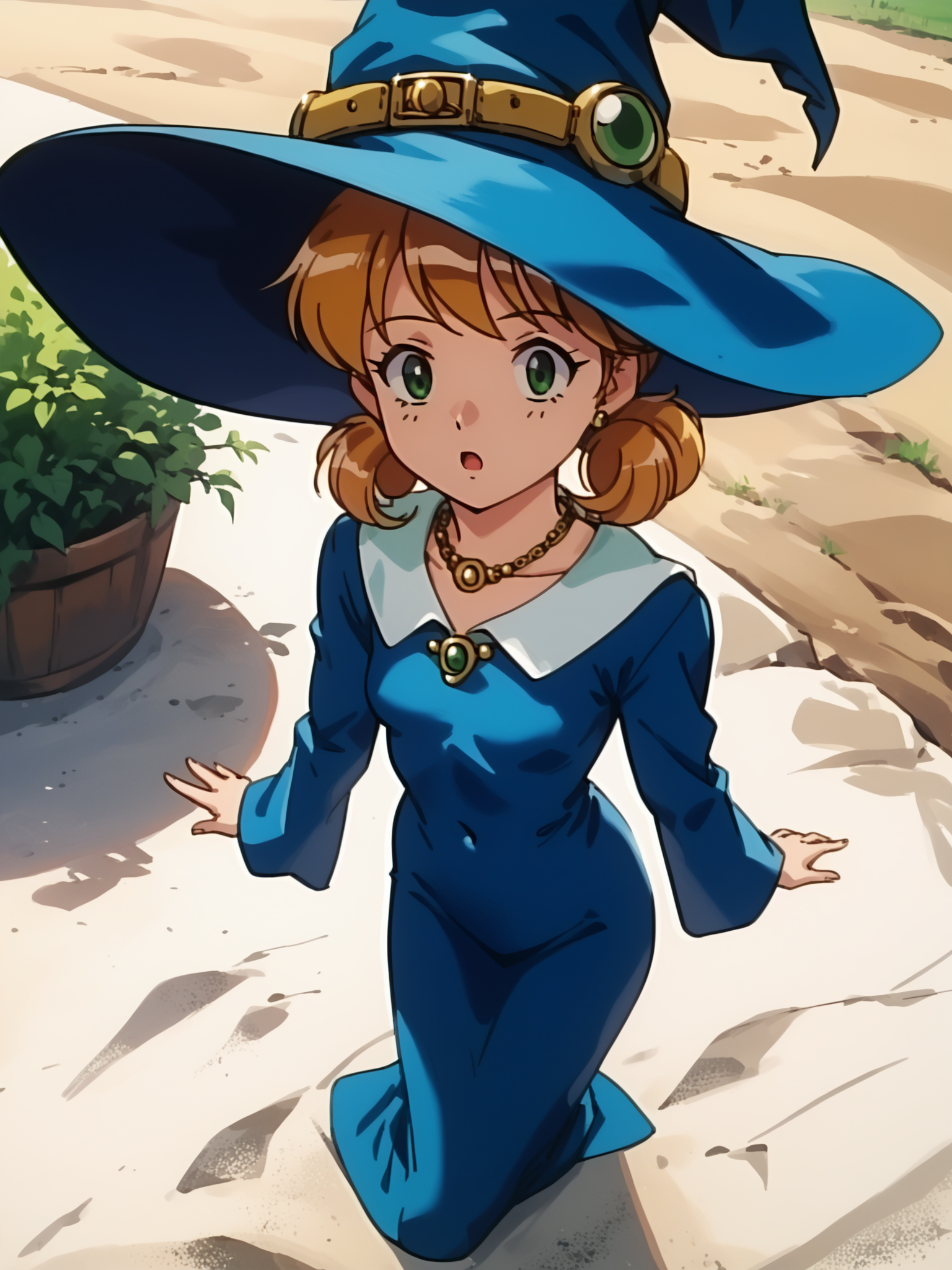 <lora:happy_tentacle-meruru-v0.2-000020:0.8>, ht_meruru, witch hat, blue headwear, necklace, small breasts, white collar, blue dress, robe, long sleeves , cowboy shot, 1girl, (petite:1.2), solo focus, surprised, wide-eyed, (looking at viewer:1.1), outdoors , backlighting, (depth of field:0.8), from above, [(realistic, photorealistic:1.2):(realistic:1.3):22], [(3d:1.2)::10], <lora:LUUNA's Lunas-NijiJourney-SDXL-B2:0.3>, nijijourney, <lora:prgfrg23's Counterfeit-V3.0 Style SDXL_LoRA_Pony Diffusion V6 XL:0.5> <lora:Shed_The_Skin's StS_age_slider_v1_initial_release:-1>, score_9, score_8_up, score_7_up, score_6_up, score_5_up, score_4_up,