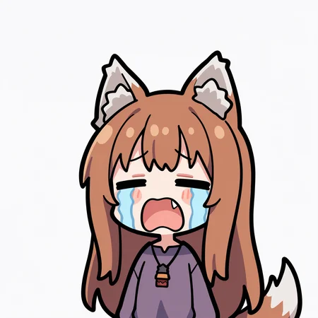 masterpiece, best quality, good quality,
uohhhhhhhhh! \(meme\), streaming tears, tongue, crying, meme, =_=, open mouth, tears,
1girl, solo, holo, long hair, simple background, brown hair, white background, purple shirt, upper body, wolf ears, wolf tail, wolf girl, fang, chibi, blush stickers, facing viewer
<lora:uoh_ill_v1:1>