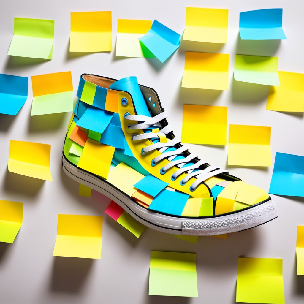a shoe made out of Jed-StickyN  <lora:StickyNotesStyle-000007:0.7>