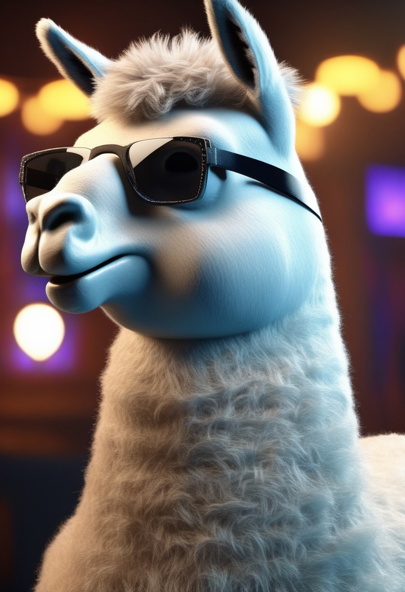 a bored leather alpaca in a cool club, party alpaca, very detailed, 4k, sharp