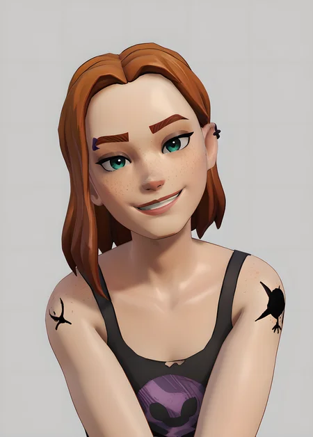 score_9, score_8_up, score_7_up, score_6_up, score_5_up, source_anime,
BREAK
1 girl, solo, Zoe96, 1girl, zoe_outfit, shoulder tattoo, piercing, smile
BREAK
gray background, <lora:Zoe:0.85>
