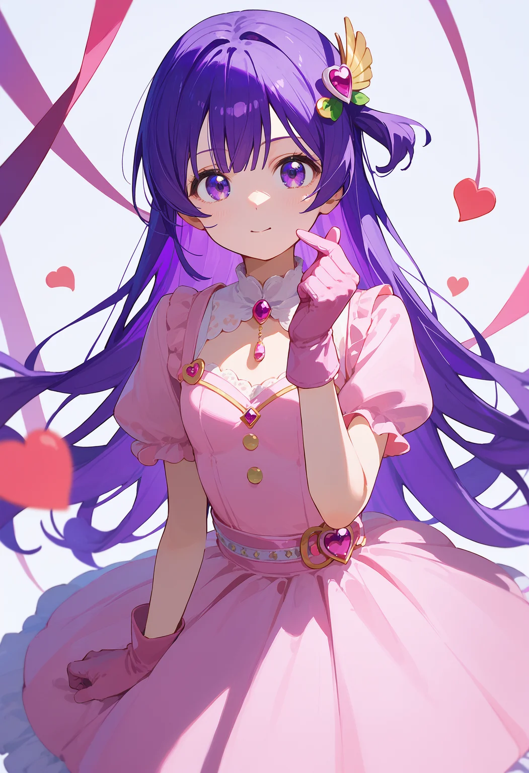 score_9, score_8_up, score_7_up, finger heart, 1girl, hoshino ai \(oshi no ko\) , solo, gloves, purple hair, long hair, purple eyes, hair ornament, looking at viewer, pink gloves, dress, idol
<lora:finger_heart_korean_retry_1:1>