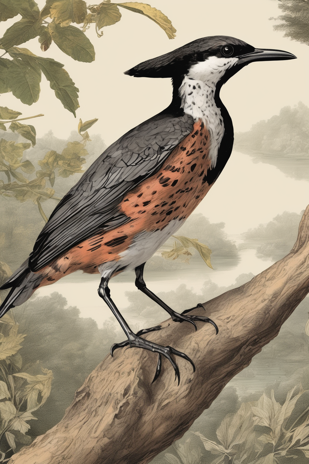 John James Audubon Style - Visualize an ornithologist immersed in their work, studying and observing birds in their natural habitat. Design an image that captures the essence of an ornithologist's fieldwork. Depict the ornithologist equipped with binoculars, a notebook, and other essential tools, carefully observing birds perched on branches or in flight. Show their focused expression, attention to detail, and passion for studying avian species. Use a mix of colors, composition, and lighting to convey the beauty of nature and the excitement of ornithological research. Aim for an image that inspires curiosity and appreciation for birds and the scientific study of ornithology.