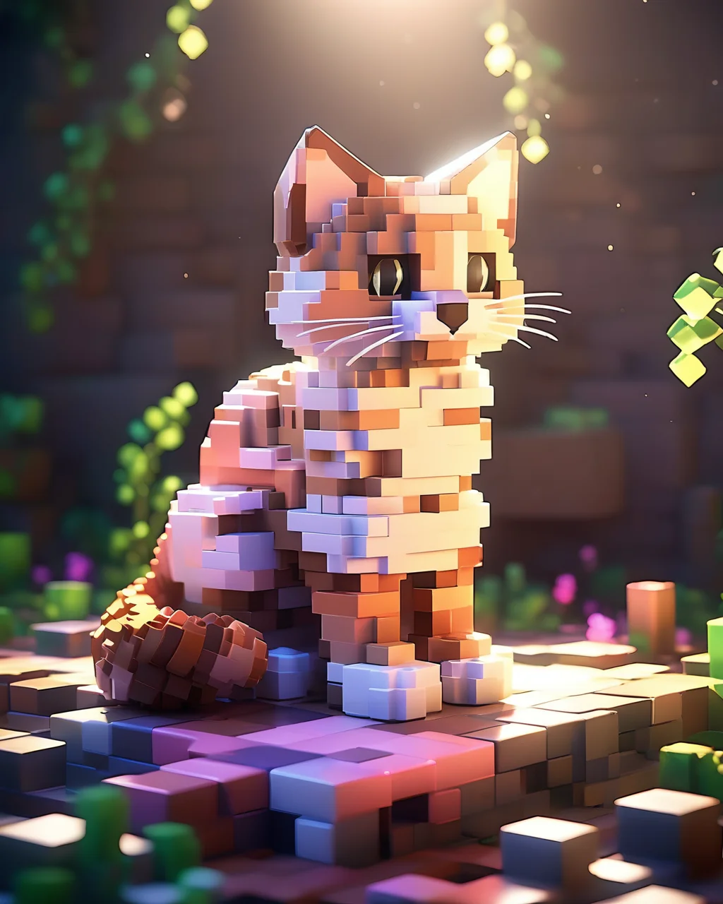 Blocky and pixelated aesthetic,pixel art,4k,realistic,game CG rendering,nature light,shadows,minecraft,<lora:minecraft:0.9>,
cat,