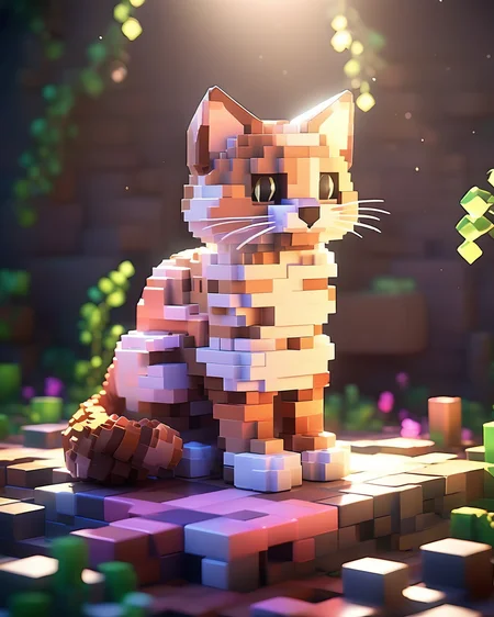 Blocky and pixelated aesthetic,pixel art,4k,realistic,game CG rendering,nature light,shadows,minecraft,<lora:minecraft:0.9>,
cat,