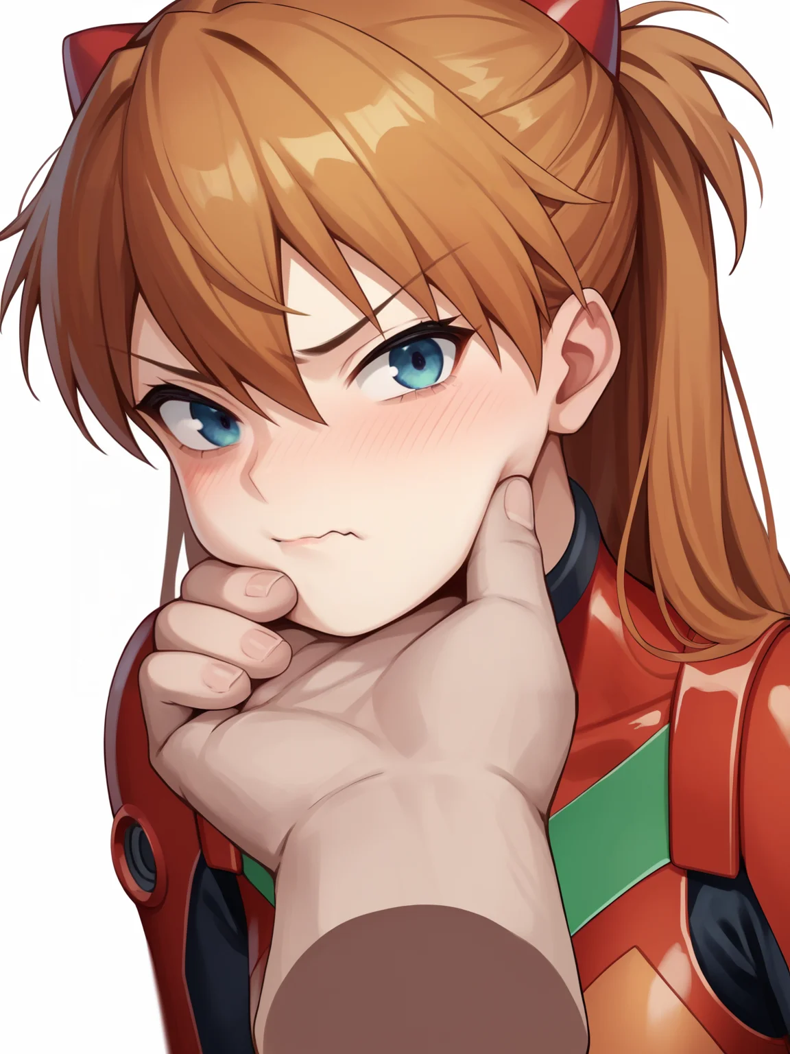 score_9, score_8_up, score_7_up, score_6_up, score_5_up, score_4_up, BREAK, source_anime,
chin grab, 1girl, asuka langley, red plug suit, looking at viewer, blush, upper body,
1boy, disembodied limb, disembodied arm,
white background <lora:VillainousFaceHoldXLv2:1>