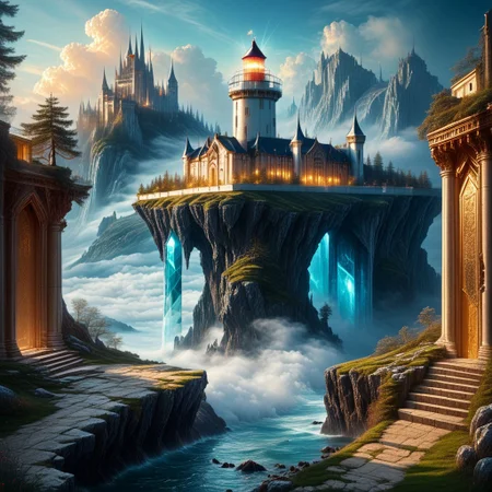 8k,hi res,(surreal,score_9, score_8_up, score_7_up, score_6_up),realistic analog photo,((epiCPhoto)), award winning photo,magnificent, celestial, ethereal, painterly, epic, majestic, magical, fantasy art ,(((The emphasis on the tower))),(forest, high tower with balconies and openwork windows,stone steles, luminous inscriptions (depict a tower with inscriptions),((Materials jade,gold,obsidian,rainbow crystals,water resources, The tower was designed by an architect from mixed materials)) mixed style of architecture (Chinese style)(zen style)(Elven style)),((harmonizes with the environment, nature)),(a warm and cozy place),(clearly realistically detailed pronounced architectural details),((hyper-realistic detailed landscape background designed by a landscape designer)),(hyper-realistic detailed background),
