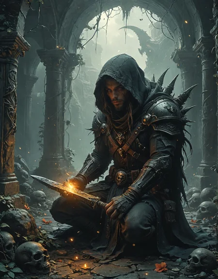 Dark Moody Atmosphere, Dark Fantasy Art, (oneshadowmancer assassin with void-dagger:1.2), kneeling to summon necrotic rune circle, runestone-carved plate mail with ancestral glow, chrono_rupture, Hologram hive projecting bee-driven realities, rains that colorize monochrome landscapes, petals marking calendar events,Data equinox balancing server loads, Canopies of ivy that crystallizes air moisture,
<lora:tbh295-sdxl:0.15> style of H. R. Giger,
<lora:tbh297-sdxl:0.3>,
<lora:tbh189-sdxl:0.15> style of Hieronymus Bosch,
<lora:add-detail-xl:0.7>,
<lora:extremely_detailed:0.7> extremely detailed,
<lora:Flux-XL_Scenery:0.15> flux-scenery,
<lora:Flux-style-xl-lora:0.15> flux-style
<lora:1dkXLP:0.15> 1dk,
<lora:PainterlyFantasiaFlux:0.15> Digital painting style,
8K resolution, ultra-detailed cinematic composition, contemporary concept art style, volumetric magical atmosphere with ethereal glow, rich complementary color palette, vivid gradients and chiaroscuro contrast, dynamic perspective with layered depth of field, inspiring awe-inspiring mood, Unreal Engine 5 render quality, intricate textures, flawless anatomy, rule of thirds composition, luminous highlights, surreal ambiance, award-winning illustration, harmonious balance of light and shadow, photorealistic details, ArtStation trending, chromatic accents, nostalgic futurism, dreamlike serenity, bold creativity, professional finish, sharp focus, ambient background, fascinating dynamic motion,, dark, moody, dark fantasy style, dramatic, mysterious, dark moody atmosphere, Grimdark painting art style, dark and brooding composition, dramatic lighting, captures the sinister and macabre atmosphere