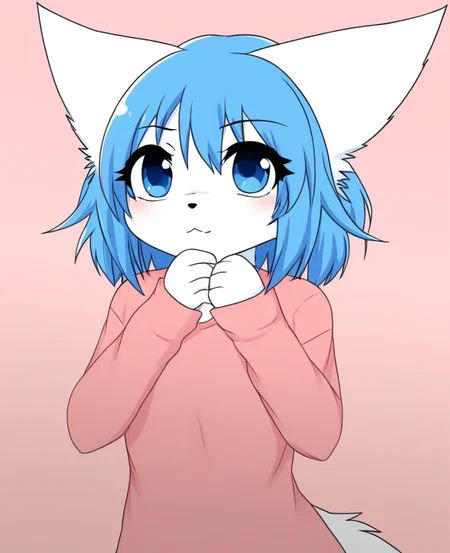 wolfychu, furry, furry female, blue hair, blue eyes, <lora:Wolfychu_Pony-000009:1>