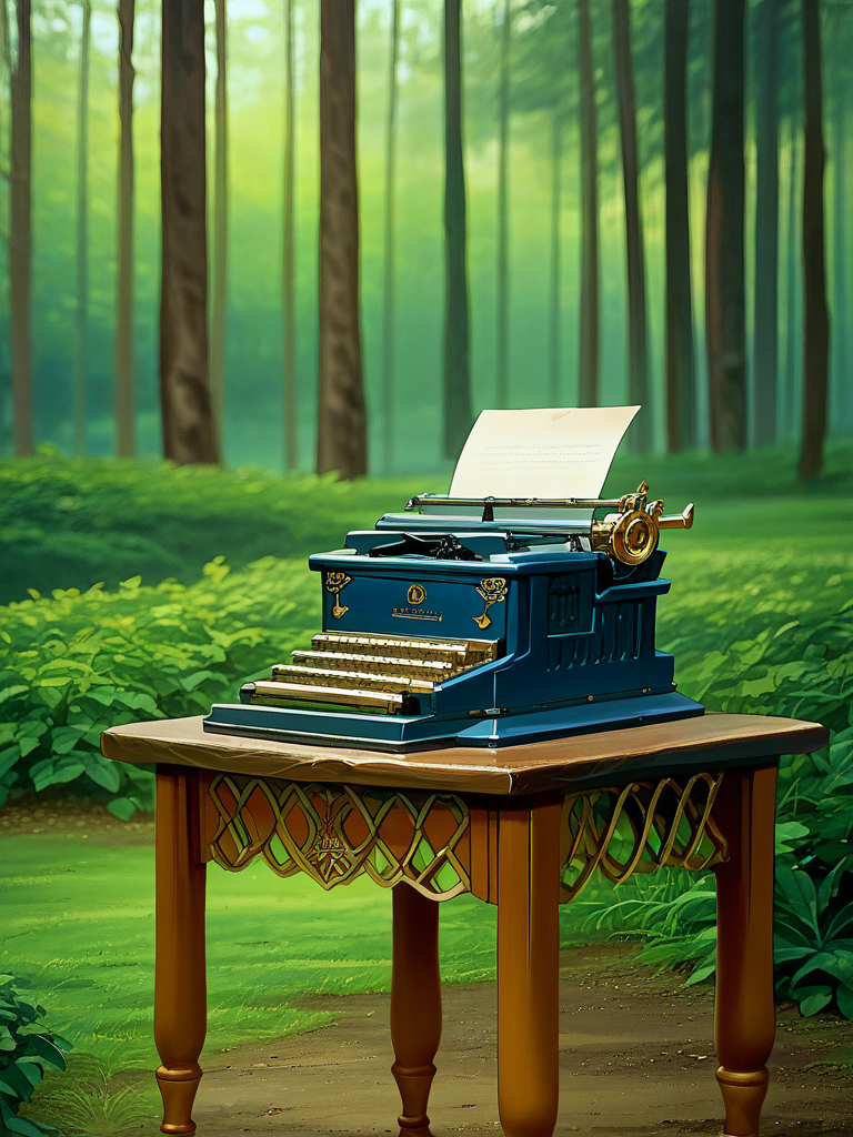 score_9, score_8_up, score_7_up, source_anime, masterpiece,best quality, highres, absurdres, official art, official style,  dynamic shading, dynamic coloring, extremely detailed, BREAK

beautiful scenery, nature, table, typewriter