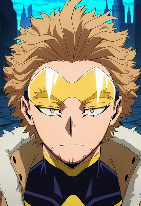 masterpiece, best quality, , anime screencap, anime coloring, official style, looking at viewer, 1boy, solo, male focus, <lora:keigo_takami_ilxl:0.96>, keigo_takami, hawks \(boku no hero academia\), blonde hair, yellow eyes, short hair, facial hair, stubble, tinted eyewear, goggles, lunar citadel, silver towers, glowing corridors, crater gardens, regal pose, dignified expression, moonlit ambiance,