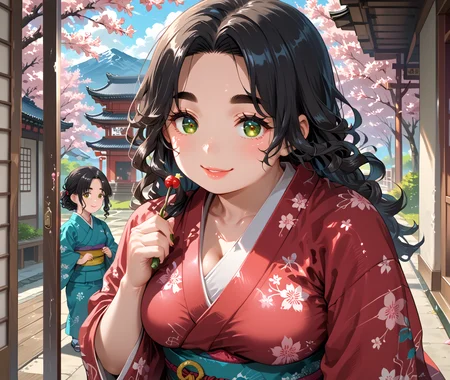PonyScores7, source_anime, ah1, IllustriousQual, <lora:natsumi_style:0.5>, <lora:by_usakun-pony:0.4> by usakun, <lora:Akina_Bbw_Style_-_PonyXL:0.2> AkinBw
BREAK (futuristic Streetwear fashion style, merging urban style with avant-garde elements, features bold silhouettes, technical fabrics, and innovative designs, reflecting a forward-thinking aesthetic)
BREAK 1girl, mature female, (round face:1.2), (thick eyebrows:1.3), (curvy), round-chin, caucasian, (plump face), <lora:Round_face:0.2>, <lora:ETO_OCPonyXL:0.3> eto_oc, skindentation, (plump), thick thighs, wide hips, busty, voluptuous, lips, <lora:venus body PonyXL:0.3>, <lora:shinyskin2:0.2> glistening skin
BREAK  (curly hair), long hair, (black hair:1.4), (parted hair:1.7), messy hair, kinky curls, <lora:hairdetailpxl:0.2> hairdetailpxl
BREAK (half green and brown eyes), (colorful eyes), (multicolored eyes), (downturned eyes:1.4), <lora:expressive eyes:0.2> expressive eyes, <lora:eyedetailpxl:0.2> eyedetailpxl, <lora:Eyes_High_Definition:0.2> EyesHD
BREAK ((dreamy expression, eyes half-closed, slight smile)),  <lora:Expressive_H:0.2> Expressiveh, <lora:Emotional_Anime_Expressions_PonyXL_Concept:0.2> emotional, <lora:Best_Facial_Expression_LoRA_PONY:0.2>, looking at viewer, <lora:Detailed expressive EXEV style -XL Pony V1.0:0.2> FaceDetail
BREAK ((Holding an old dusty mirror with a sinister reflection,))
BREAK Fluorite a fitted sleeveless top with a high neckline and side slits, made from stretchy, moisture-wicking fabric, It pairs with high-waisted capri leggings that feature a subtle print, showcasing curves, complemented by flexible gym shoes
BREAK (((kyoto, japan, cherry_blossom, spring, hanami, kimono, traditional_japan)))
BREAK <lora:xl_more_art-full_v1:0.2>, <lora:aesthetic_anime_v1s:0.2>, <lora:EpicF4nta5yXL:0.2>, <lora:detailxl:0.2> detailxl, <lora:Fant5yP0ny:0.2>, best quality, amazing quality, best aesthetic, absurdres, illustration, Volumetric_Lighting, ultra-detailed, very aesthetic, intricate details, 8k, masterpiece, best_quality
BREAK Stable_Yogis_PDXL_Positives, AS-Adult, <lora:Complicated fantasy portrait - XL Pony V2.0:0.2>, bad-hands-5, <lora:HDA_Detailer:0.3>, HDA_FatGirlXL