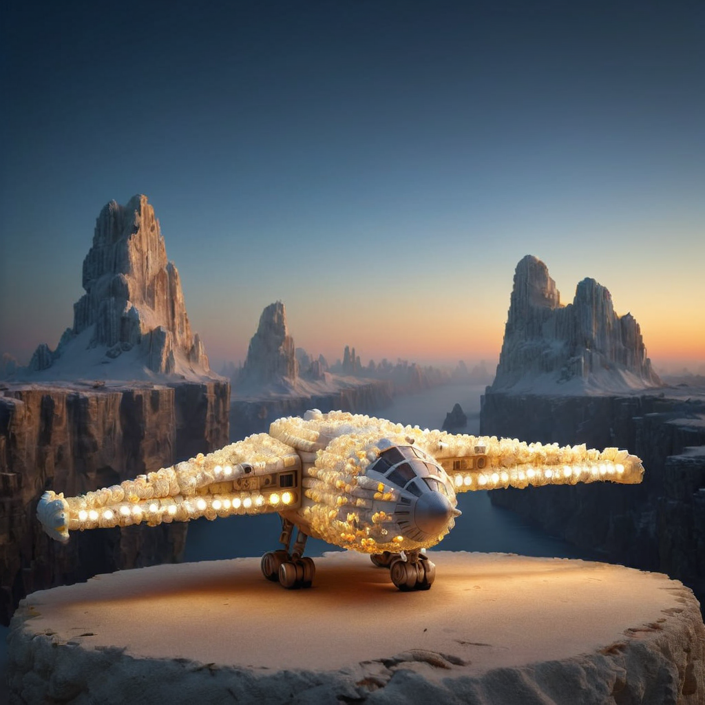 canyon, auroral display,cliff,mountain sunset,karst landscape BREAK <lora:popc:1>popc  small u-wing (star wars, fictional), 
  spotlights, luggage carrier,
 underglow lights, glass, eccentric,
 textured finish, rippled surface,