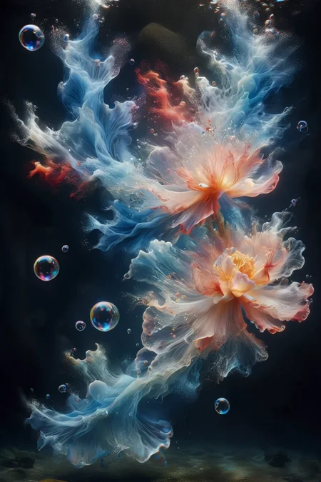 1girl,stunning beauty,gray,red,blue and white porcelain color matching,((colorful bubble)),(floating),detailed light,huge filesize,wallpaper,reality,realistic,photo_(medium),highly detailed,rich in details,detailed background,Detailed explanation,high details,natural colors,realistic texture,extremely detailed,photorealistic,intricate details,high clarity,intricate,masterpiece,<lora:ral-dissolve:1>,ral-dissolve,<lora:20240124-1706086849818:0.8>,soft light,underwater photography