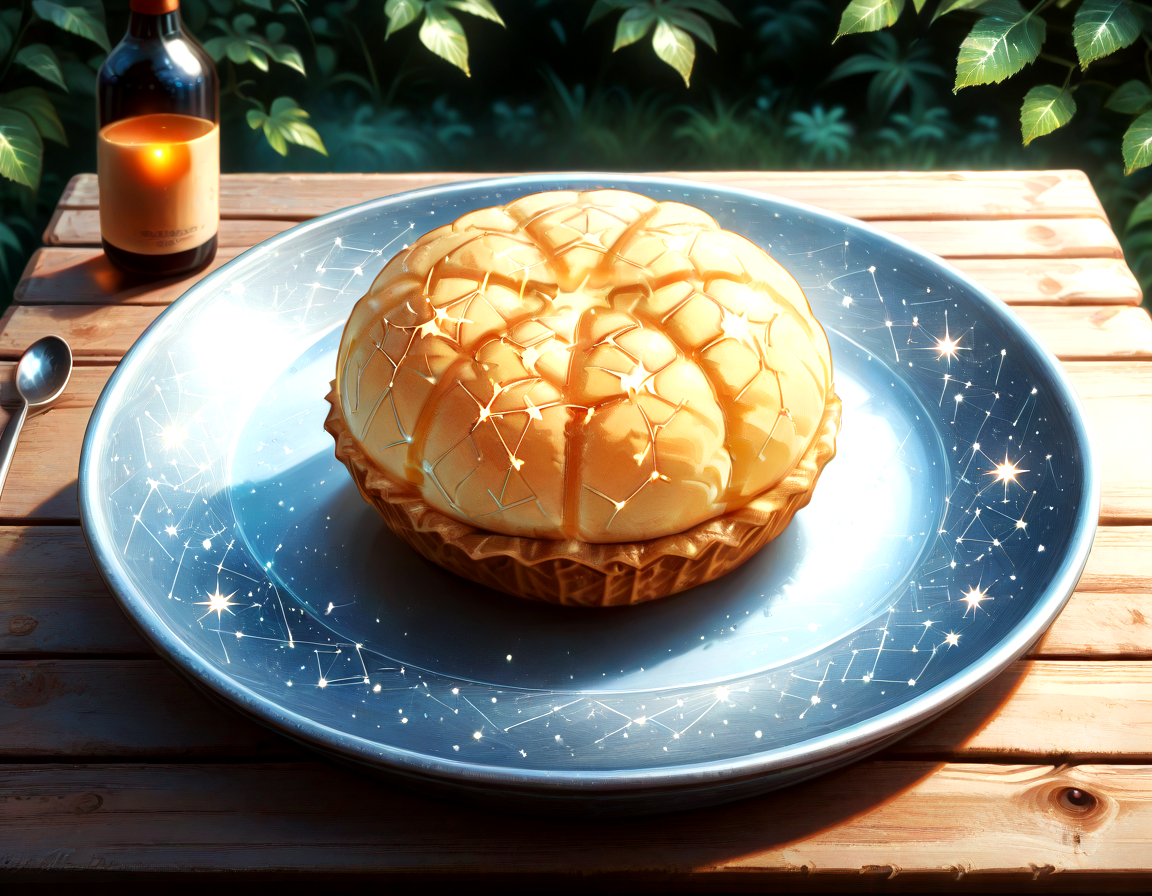 Food photography style , Stable_Yogis_PDXL_Positives, masterpiece, best quality, amazing quality, very aesthetic, absurdres, highres, high detail, by Shotaro Ishinomori, Oblique Angle, Softbox positioned low to create a dramatic upward lighting effect (Low Softbox)., (no humans:1.3), sfw, usnr,
starry_morph, a dish of ( melon bread ) flying in the endless void of deep space, with distant stars providing faint illumination, the spaceship traveling through the vast emptiness, outdoors,
<lora:Starry_Morph_PonyXL:1.2> <lora:hand 5.5:1> <lora:Dynamic Poses:1> <lora:illustrious_noobai_epsilon_pred_11_very_aesthetic_v1:0.35> <lora:USNR STYLE_XL_lokr:0.25>, . Appetizing, professional, culinary, high-resolution, commercial, highly detailedâââ