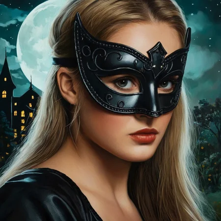 Dark Fantasy Art of  <lora:Dark Art Painting Style:1>
a closeup of a painting of a woman with a mask on staring up at something dark art painting style, dark, moody, dark fantasy style