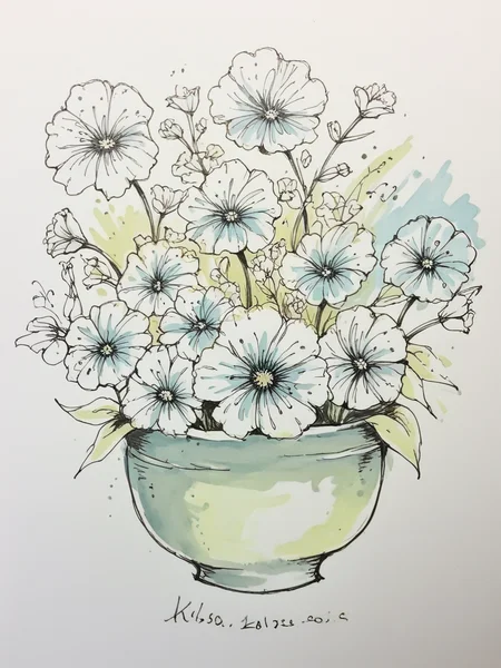 <lora:sk3tchw4t3rXLP2:0.7> sk3tchw4t3r, 1girl, long hair, flowers, curvy