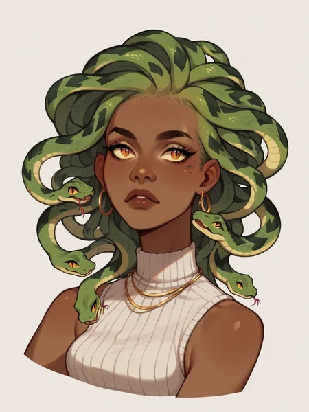 score_9, score_8_up, score_7_up, score_6_up, score_5_up, score_4_up,  <lora:sn4k3h41rXLP:0.7> 1girl, sn4k3h41r, snake hair, dark skin