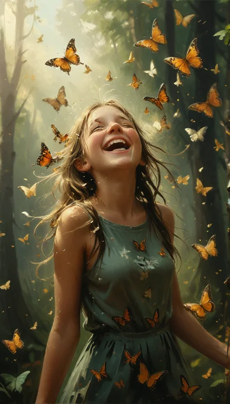 volumetric light, masterpiece, extremely detailed painting, a happy girl laughing with a group of butterflies flying around her head and her hair blowing in the wind, with a forest of butterflies in the background, Clint Cearley, magic the bring together artwork, a photorealistic painting, fantasy art
<lora:add-detail-xl:2.6> <lora:Cute_Drawing:0.3> <lora:xl_more_art-full_v1:0.5> <lora:MJ52:0.5>
