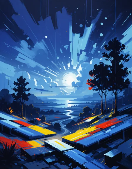 zavy-ngtvpnt, painting, landscape of a Bright Oppressive Galactic Sector, at Blue hour, De Stijl, spotlit, painterly, enchanted, dynamic cinematic perfect background, highly color focused, very inspirational, cute, sharp focus, elegant, exquisite color, contemporary fine detail, warm light