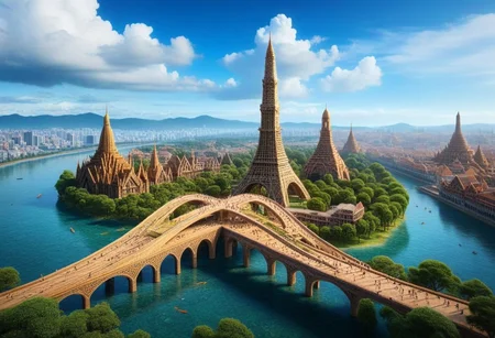 lazypos,8weod,(cf_style),inlay myanmar,
scenery,building,city,water,cityscape,sky,outdoors,cloud,cloudy sky,bridge,day,ruins,skyscraper,blue sky,ocean,tower,tree,fish,