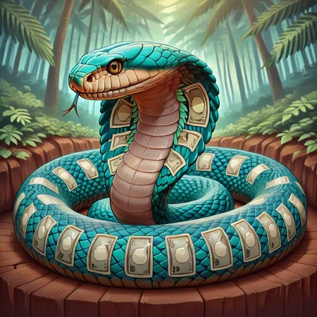 masterpiece, best quality,  <lora:NajaCobra_Illustrious:1> Naja, money pattern, animal focus, no humans, in leafy misty jungleâââ