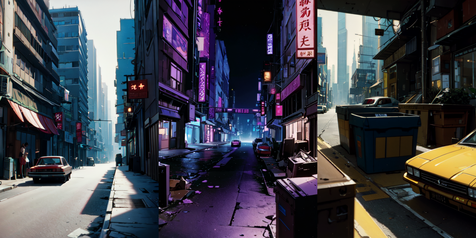 highly insanely detailed, masterpiece, top quality, best quality, highres, 4k, 8k, RAW photo, (very aesthetic, beautiful and aesthetic), bebop cityscape, buildings, radiator, ait conditioning, cardboard box, trash, street, car, <lora:bebopv01:1>, 
__lazy-wildcards/dataset/background-color__âââ