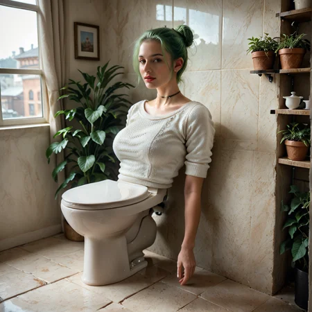 (REALISM),score_9, score_8_up, score_7_up, score_6_up, score_5_up, score_4_up, large breasts,
Photorealistic (Toilet Girl, Toilet Transformation, Inanimate, Body Modification, Porcelain Toilet Girl, 1girl),
__situations-non-foot__, __bw-character/full__,