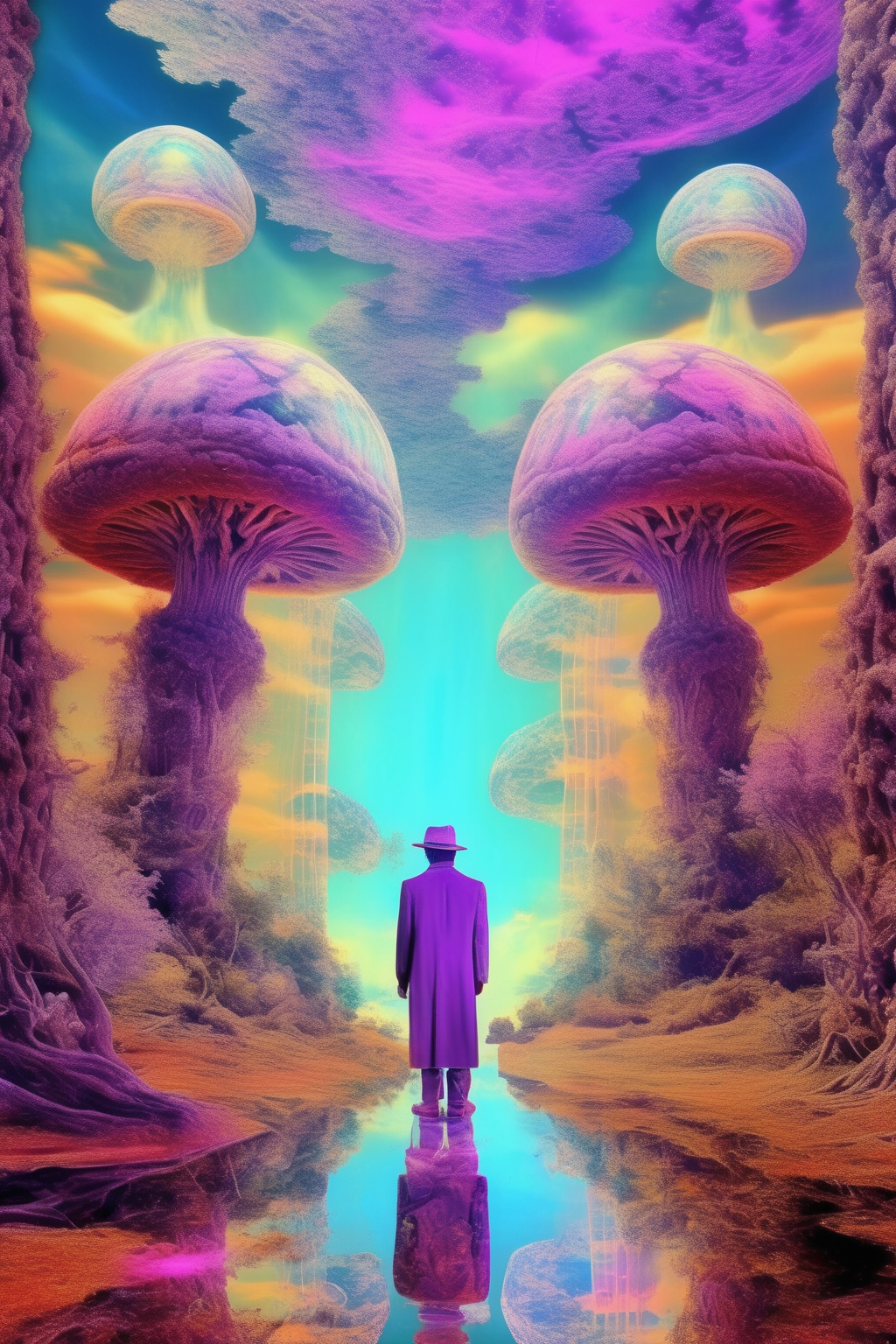 <lora:Larry Carlson Style:1>Larry Carlson Style - Experiment with different lighting effects to create a visually striking and immersive digital photograph in the surrealist future that challenges the viewer's perceptions and expectationsCreate a digital photograph that explores the relationship between the material and the spiritual realms. Use futuristic colors, textures, and forms to create a sense of transition between these two realms. surrealism, god in nature, stoicism,enlightenment, transcendence, desperation,duality of man, higher dimension, ghost in the machine, man vs machine