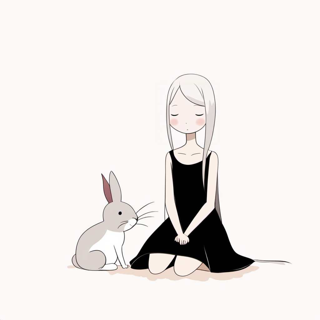 <lora:xiaohua:0.9>,xh,1girl,rabbit,dress,closed eyes,sitting,black dress,white background,simple background,sleeveless,sleeveless dress,solo,seiza,long hair,grey hair,bare shoulders,hands on lap,bare arms,