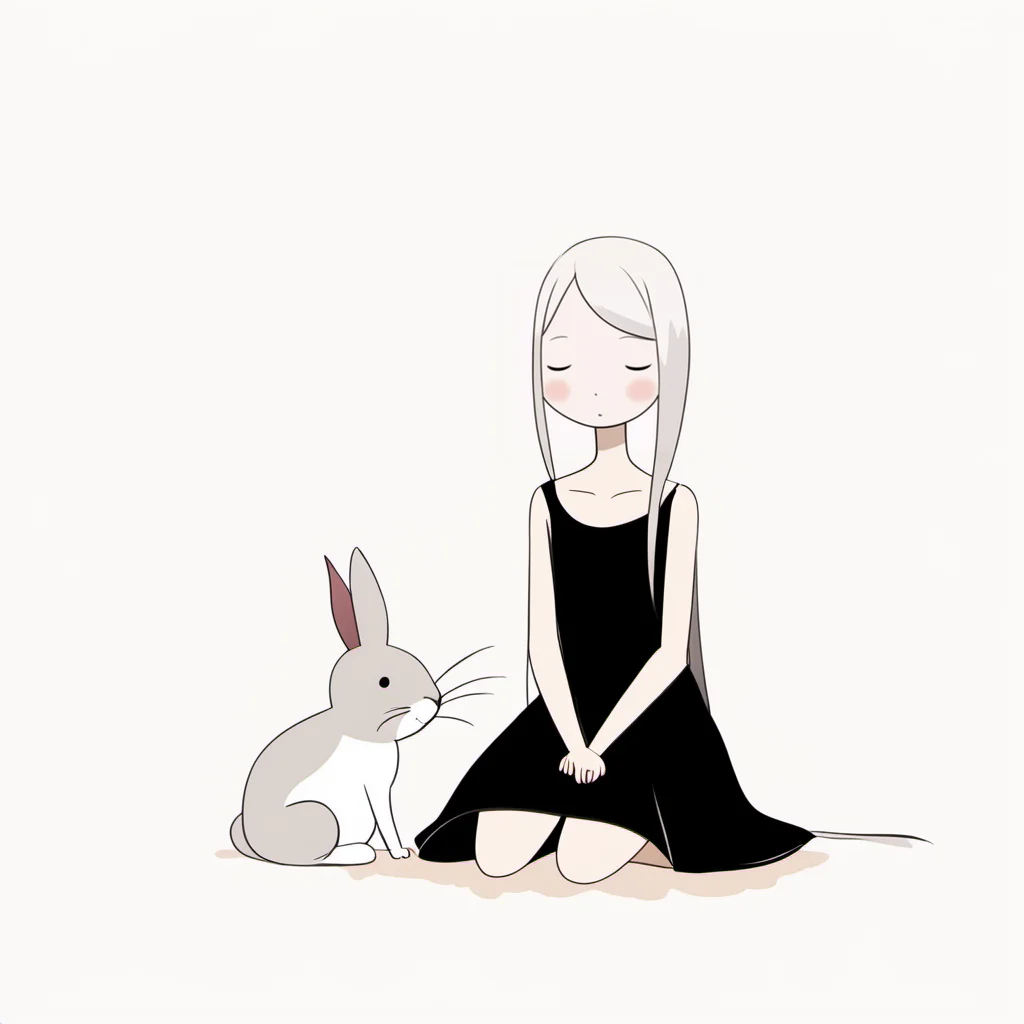 <lora:xiaohua:0.9>,xh,1girl,rabbit,dress,closed eyes,sitting,black dress,white background,simple background,sleeveless,sleeveless dress,solo,seiza,long hair,grey hair,bare shoulders,hands on lap,bare arms,