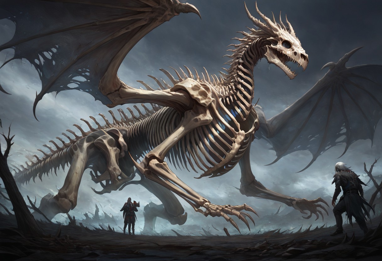 masterpiece, best quality, newest, absurdres, highres, DRALV1.0, undead dragon, undead, skeleton, bones,